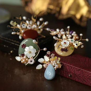 FXLRY Originalus Rankų darbo Natūralių Perlų Akmens Gėlių Vintage Megztinis Sagės Lady Papuošalai Accessries