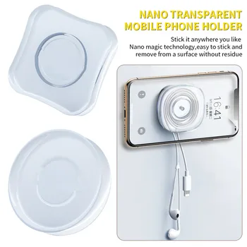 Galima skalbti nano lipdukai telefono turėtojas pasta, Nano skaidraus mobiliojo telefono laikiklis rankų pasta gelis padėklas Kvadratinis, apvalus