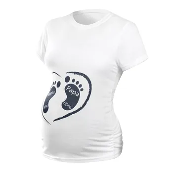 Gražus nėščioms moterims trumpas rankovėmis apvalios kaklo animacinių filmų spausdinti marškinėliai T-shirt nėščioms moterims vientisos spalvos cartoon O-kaklo viršūnes