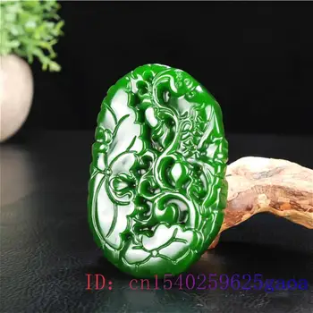 Green Jade Lotus Pakabukas Karpis Raižyti Amuletas Karoliai Natūrali Žuvų Žavesio Moterų Kinijos Papuošalai Dovanos Mados dvipusis