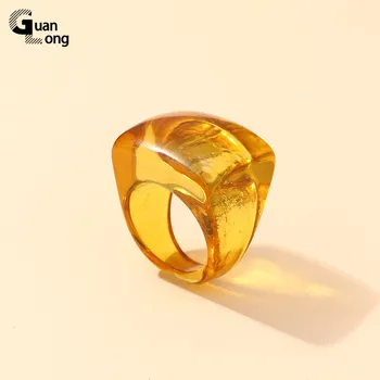 GuanLong 2021 Naujas Prašmatnus Saldainiai Spalvų, Skaidrios Dervos, Akrilas Žiedai Mergaitėms Geometrinis moteriški žiedai Vintage Mados Žiedas