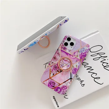 Gėlių Marmuro Žiedo Savininkas Telefono dėklas Skirtas iPhone 12 Mini Pro 11 Max XR X XS Max 7 8 Plus SE 2020 Padengti Minkštos Silikono Atgal Shell