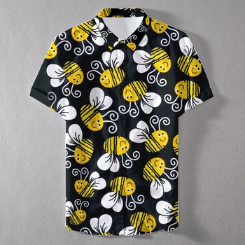 Havajų Laimingas Bičių Vyrų Marškinėliai Juokinga Spausdinti marškinėliai Vyrams Bičių Laimingas, Havajiečiai Trumpas Rankovės marškinėliai