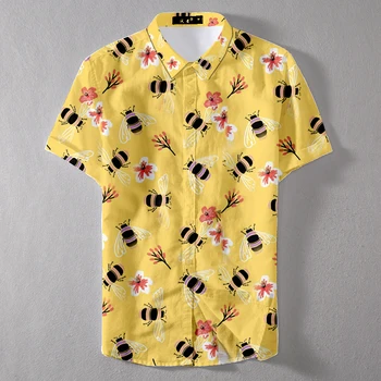 Havajų Laimingas Bičių Vyrų Marškinėliai Juokinga Spausdinti marškinėliai Vyrams Bičių Laimingas, Havajiečiai Trumpas Rankovės marškinėliai
