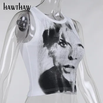Hawthaw Moterų Vasaros Mados Berankovis O Kaklo Spausdinti Plonas Liesas Trumpas Tankų 2021 Moterų Drabužių Streetwear