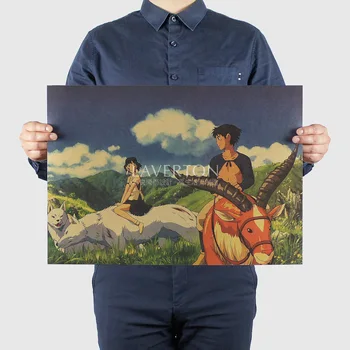 Hayao Miyazaki Anime Komiksų Kinas / Princess Mononoke B/ Sienų Lipduko Kavinė Baras Retro Kraft Plakatas Dekoratyvinis Dažymas 51x35.5cm