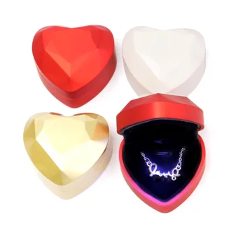 Heart LED Light Engagement Ring Bracelet Holder Jewelry Display Box Storage Case