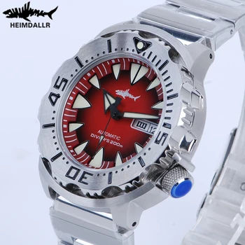 HEIMDALLR Monstras Automatinis laikrodis Sharkey Sapphire Kristalas 200M Vandeniui Naras Žiūrėti NH36A Raudona idal Mechaniniai Laikrodžiai Vyrams