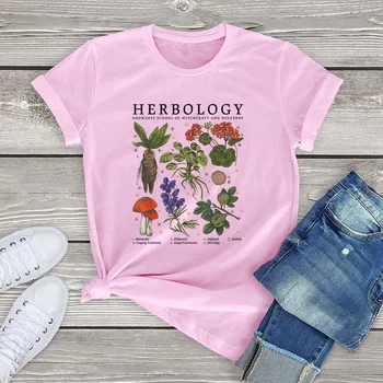 Herbology marškinėliai Augalai moterų drabužių vasaros 2021 Sodo moterų Marškiniai grybų mados mergaičių tees šukuotinės medvilnės street wear 3xl