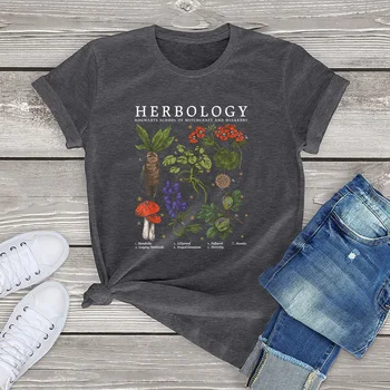 Herbology marškinėliai Augalai moterų drabužių vasaros 2021 Sodo moterų Marškiniai grybų mados mergaičių tees šukuotinės medvilnės street wear 3xl