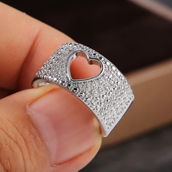Huitan Tuščiaviduriai Iš Širdies Dizaino Moterų Papuošalai Vestuves Piršto žiedai Apakinti Kristalų Kubinis Cirkonis Moters Pareiškimas, Žiedai