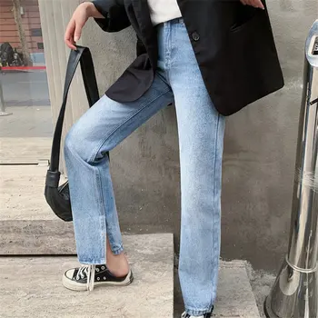 HziriP 2021 Mėlyna Laisvi Džinsai Denim Išskaidyti Karšto Pants Plus Size Kietas Aukšto Juosmens Visų Rungtynių Streetwear Moteris Atsitiktinis Pločio Kojų Kelnės