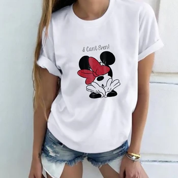 I Cant Net Minnie T-shirt Juokinga Spausdinti Disney Marškinėliai Moterims trumpomis Rankovėmis Streetwear Tee Marškinėliai Vasarą Moteris Viršuje