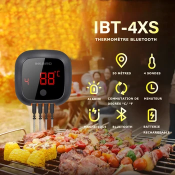 IBT-4XS Magnetinio Sukimosi Skaityti Bluetooth GRILIS Termometras LED Ekranas Parama 4 zondai Inkbird Namų Kepimo Kepsnys ant grotelių