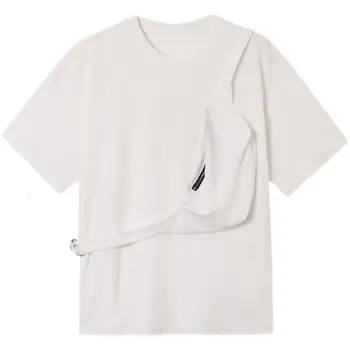 IEFB korėjos Tendencija Pusė Rankovės Dizaino Prarasti White T-shirt Su Paketas 2021 Naujas Vasaros O-kaklo Priežastinis Tee Viršūnes Streetwear 9Y7281