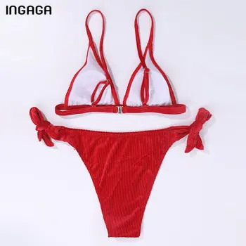 INGAGA Briaunoti Seksualus Bikini Maudymosi Moterų maudymosi Kostiumėliai, Push Up Maudymosi Kostiumą, 2021 Raudona Biquini V-Kaklo Paplūdimio Lankas Bikini Komplektas