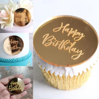 Ins 5vnt Aukso Happy Birthday Cake Toppers 5cm Rose Gold Ratą Akrilo CupCake Topper Kūdikių dušas Gimtadienio Dekoracijos