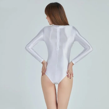 Japonijos moterys seksualus stora blizgus didelės šakutės ilgomis rankovėmis maudymosi kostiumėlį vientisi maudymosi kostiumėlį T-shirt Atgal užtrauktuką Siamo stora baltos viršūnės
