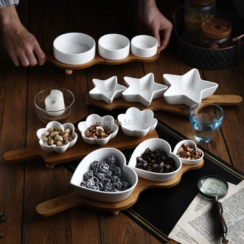 Japoniško stiliaus Keramikos Užkandis Plokštės Rinkinys Desertas Plokštės Vaisių Plokštė Turas Užkandis Dubenys su Medinių Padėklų