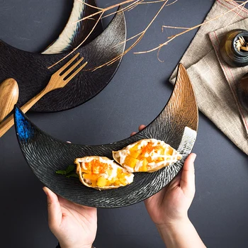 Japonų maisto suši plokštė keramikos nereguliarus plokštė,kūrybos šviesą mėnulio plokštė užkandis plokštė, virtuvės indai, dekoratyvinės plokštės