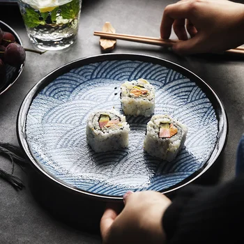 Japonų stalo buitinės keramikos patiekalo lėkštės, pusryčiai plokštė underglaze spalvų plokštės patiekalas kaulų patiekalas, plokštieji seklių patiekalas