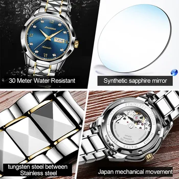 Jinshidun top brand vyriški žiūrėti automatinis mechaninis laikrodis verslo atsparus vandeniui 100m nardymo žiūrėti 18K aukso, nerūdijančio plieno dirželis