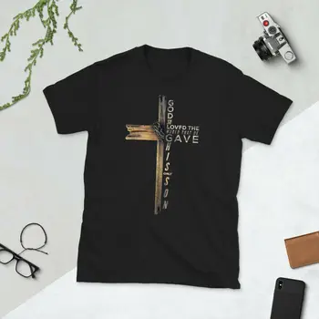 Jono 3:16 Biblijos Stichijos Kryžiaus T-shirt Krikščionių Jėzaus Evangeliją, O Marškinėliai - Apykaklės Ketverių Sezono Spausdinimo Universalus trumpomis Rankovėmis