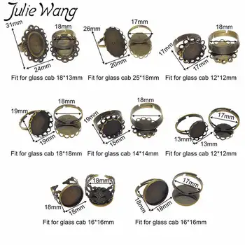 Julie Wang 8PCS Sumaišyti Žiedų Derliaus Antikvariniai Bronzos Reguliuojamas Tuščią Bazės Parametrus Geležies Dėklas Tinka Stiklo Cabochons Papuošalai Žiedas