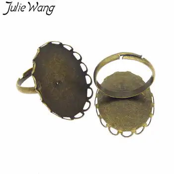 Julie Wang 8PCS Sumaišyti Žiedų Derliaus Antikvariniai Bronzos Reguliuojamas Tuščią Bazės Parametrus Geležies Dėklas Tinka Stiklo Cabochons Papuošalai Žiedas
