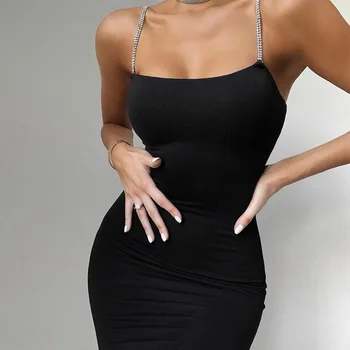 Juoda Elegantiška Backless Slydimo Satino Mini Suknelė Moterų Berankovis Dirželis Bodycon Seksualus Prom Šalis Suknelės Vasaros 2021 Balta Clubwear