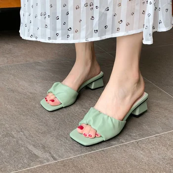 Karšto pardavimo moterų sandalai Paprasta vientisų spalvų vasarą aukšto kulno sandalai mados žaliųjų partijos suknelė bateliai moteris Plus Size 31-43