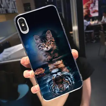 Katė, tigras, šuo liūtas gyvūnų modelio Telefonas Byla Skaidri minkšta iphone 5 5s 5c se 6 6s 7 8 11 12 plus x mini xs xr pro max