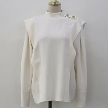 Kimotimo Bloues Marškinėliai Moterims 2020 M. Rudenį Pavasarį Ilgai Rankovės Baltos Spalvos Elegantiškas Blusas Korėjos Prašmatnus Netikrą Dviejų Dalių Viršūnes Femme Drabužiai