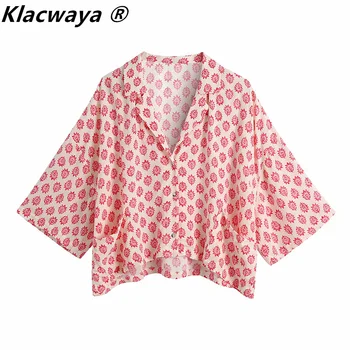 Klacwaya 2021 Moterims Dviejų Dalių Elegantiškas Gėlių Spausdinti Prarasti Kimono Palaidinė Kišenėje Viršūnes Prašmatnus Rišti Padalinta Sijonas, Sarongas Faldas Mujer