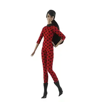 Klasikinis Juoda Punktyrinė Polka Long Sleeve Red Jumpsuit 1/6 BJD Drabužius Barbie Lėlės Drabužių Komplektus 11.5