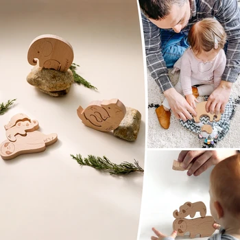 Klevų Gyvūnų Susiuvimo Žaislas Montessori Ankstyvojo Ugdymo Kūdikių Švietimo Žaislai, Teether Susiuvimo Tinginys Fox Dramblys Mediniai