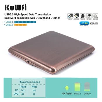 KuWFi USB 3.0 Tipas-C Išorinis DVD įrašymo įrenginys DVD RW Optinis CD/DVD Writer įrašymo įrenginį, Skirtą 