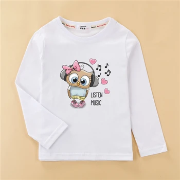 Kūdikių mergaičių muzikos pelėda marškinėlius ilgomis rankovėmis o-kaklo viršūnes Lolocee vaikas girls cartoon spausdinti marškinėliai, vaikų nauji drabužiai
