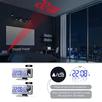 LED Ekrano Projekcijos Laikrodis, Orų Prognozė, Laikrodis, Termo-Drėgmėmačiu Šiuolaikinės Darbastalio Apdaila Žadintuvas Makiažo Veidrodėliai