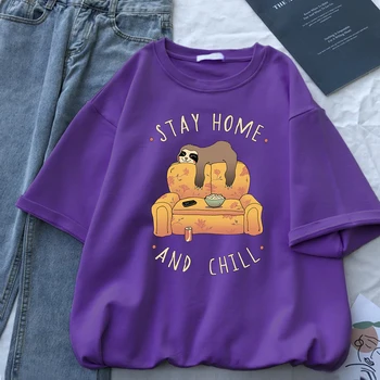 Likti Namie Ir Chill Kūrybos Spausdinti Trumpas Rankovės Marškinėliai Moterims Kvėpuojantis Streetwear Moterų Marškiniai Aukštos Kokybės Mielas Moterų Drabužiai