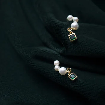 LKO Nauja 925 Sterling Silver Pearl Su Žalia Cirkonis Pakabučiai Stud Auskarai Moterims Romantiškas Vestuves Fine Jewelry