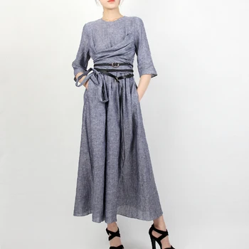 LouLan Karalienė Aukštos Kokybės Moterų Suknelė, Ilgas Elegantiškas Šalis Prom Vasaros Suknelė 2021 Paplūdimio Du Diržai Lino Pilka Suknelė Vasaros Runaway