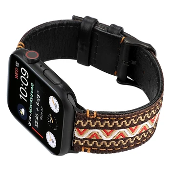 Mados Etninės Stiliaus Odinis Dirželis, Apple Watch Band Serijos 6/SE/5/4/3/2 44/40mm 42/38mm Keičiamų Apyrankė iWatch Diržas
