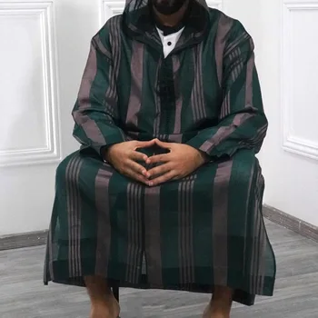 Mados Jubba Thobe Vyrų Abaja Musulmonų Dryžuotas Gobtuvu Mantijų Dubajus Arabų Kaftan Islamo Drabužių Qamis Arabų Turk Suknelė Suknelė, Palaidinė