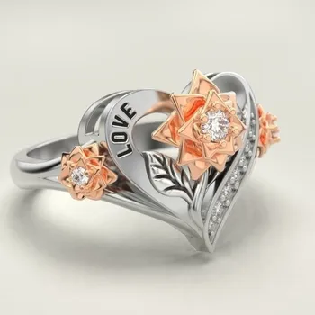 Mados Širdies Formos Rose Aukso Žiedai su Inkrustacijos Cirkonis Žiedai Moterims Vestuvių Dalyvavimo Šalies Papuošalai