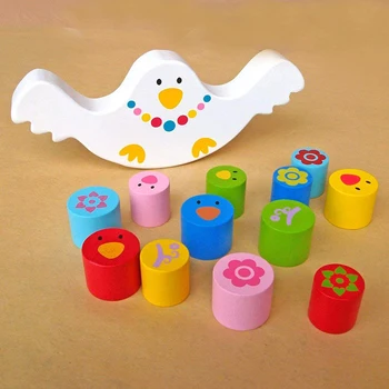 Mediniai Vaikų Pažinimo Montessori Mokymo Žaislas Vaikystėje Paukščių Balanso Spindulys Blokai Wodden Žaislai 1-3 metų Pradžioje Kūdikis