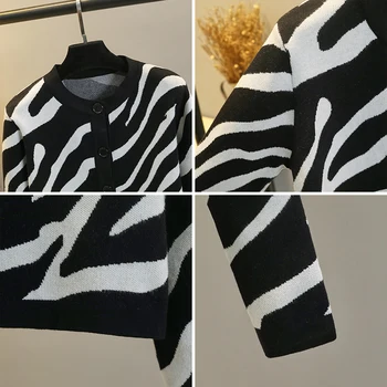 Megzti megztinis moterų pavasarį ir rudenį 2021 naujų aukštos juosmens trumpo kailio striukę, megztinį su zebra stripes