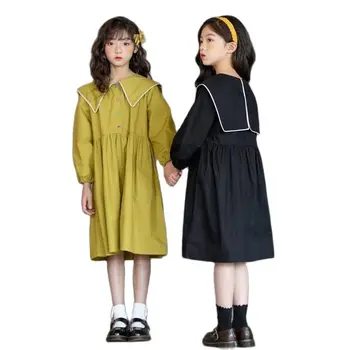 Mergaičių suknelės 2021 naujas sijonai pavasarį ir vasarą korėjos ilgomis rankovėmis karinio jūrų laivyno apykaklės vaikų pavasario drabužių P4534