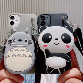 Mielas 3D Panda Piniginės Maišelį Atveju Xiaomi Mi-10 Pastaba Lite Mi 9 9T 10T Pro 10 11 Ultra 11i 11X Minkšto Silikono Virvelę Atveju Coque