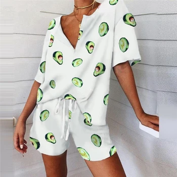 Mielas Moterų Spausdinti Vasaros Pižama Nustatyti Atsitiktinis Sleepwear Marškinėliai ir Šortai, Pjs Homewear
